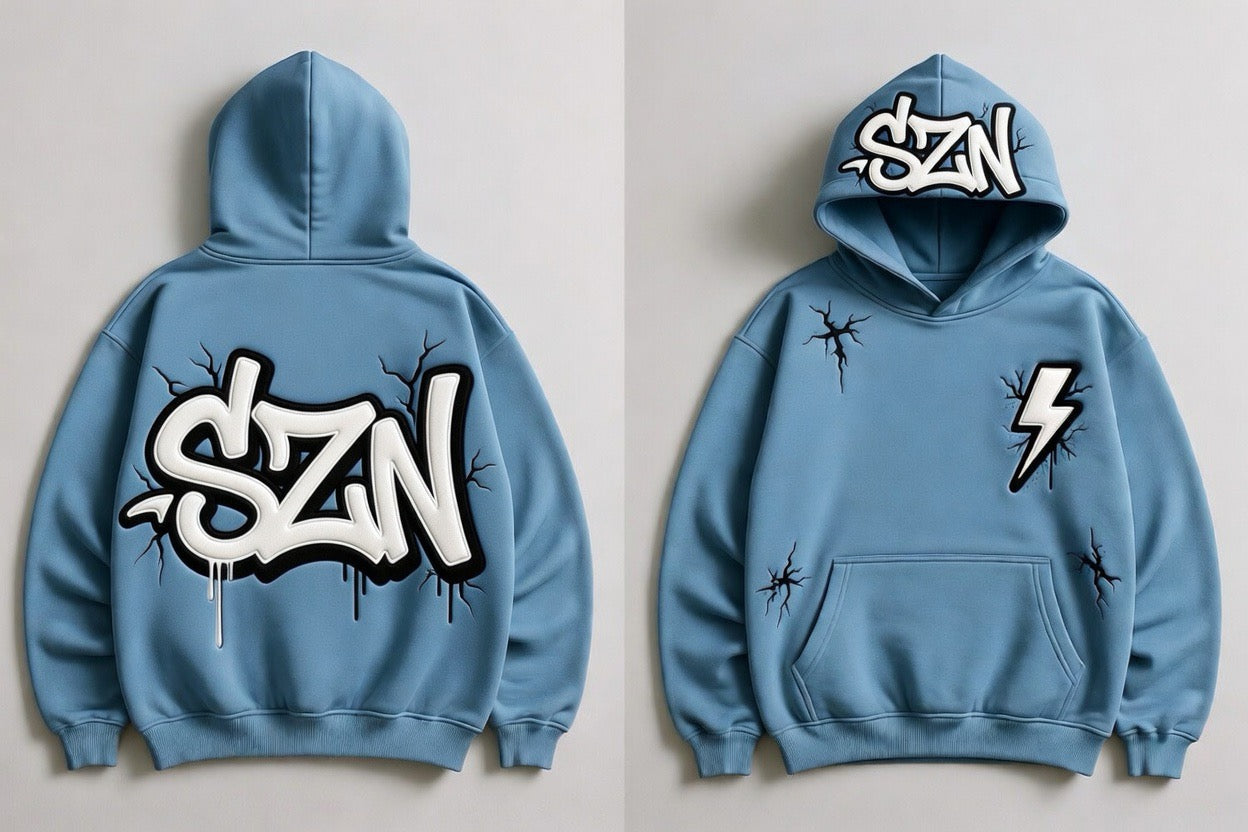 MOTION SZN Cracked Dripped Oversized Hoodie - Light Blue