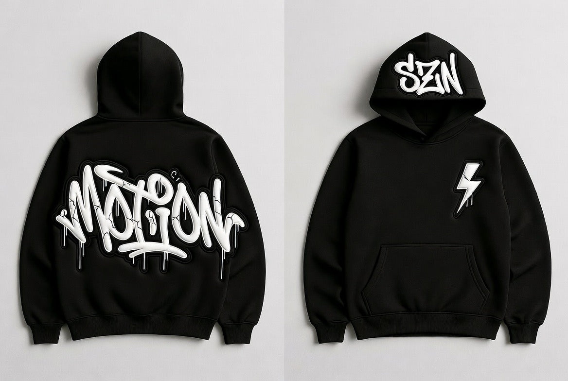 MOTION SZN Cracked Dripped Oversized Hoodie - Black