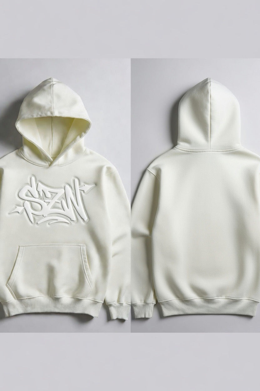 MOTION SZN Dripped Oversized Hoodie - Bone White